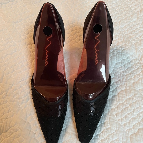 Dressy black Nina shoes with mesh. Size 9M - Picture 2 of 4